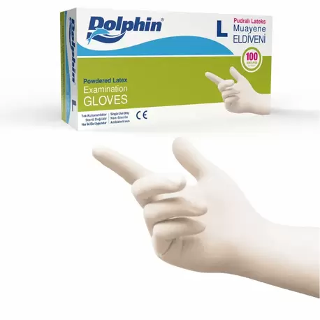 Dolphin Latex Tek Kullanımlık Pudralı Muayene Eldiven L - Beyaz