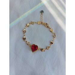 Swarovski Taşlı Altın Kaplama Red Heart Bileklik