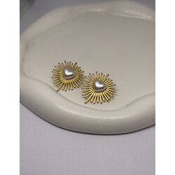  Çelik Küpe Güneş Işığı Inci Kalpli Gold Paslanmaz Çelik