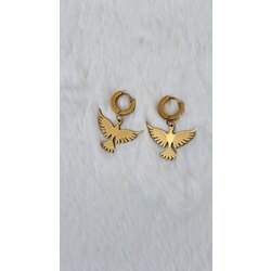 Anka Kuşu Taşlı Sallantılı Halka Çelik Küpe