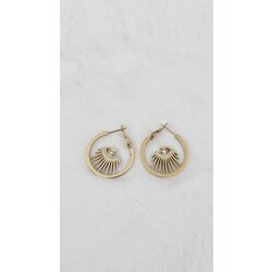 Gold Renk Göz Figürlü Taşlı Halka Küpe