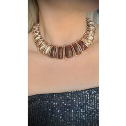 Gold Kahve Mineli Tasarım Kolye Şık Ve Modern Kadın Kolye