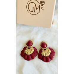Gold detaylı bordo küpe