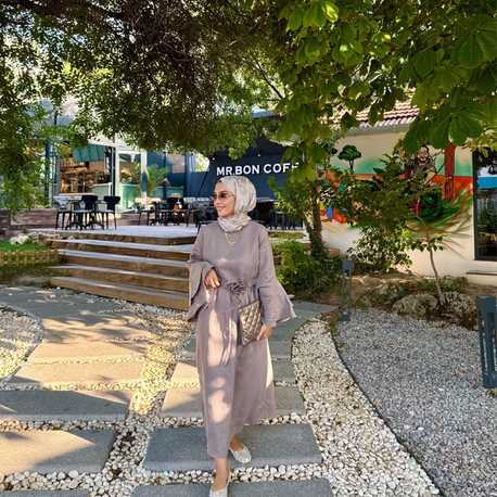 Volanlı Vizon Keten Elbise