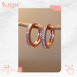925 ayar Gümüş Rose Renk Baget Taşlı Halka Küpe
