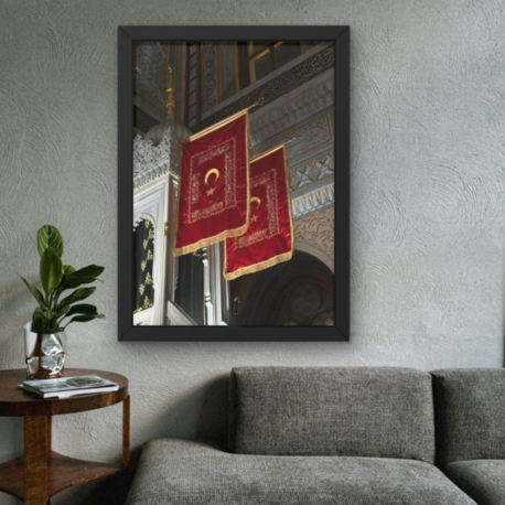 Türk Bayrağı Tablosu | Osmanlı Desenli Duvar Dekoru
