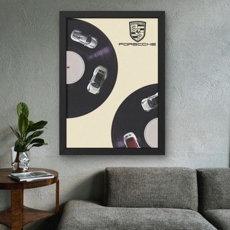 Porsche Araba Tablosu | Retro Plak Temalı Duvar Posteri