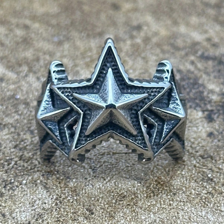 Style Antik Gümüş Dokulu Büyük Yıldız Yüzük 
