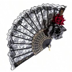 Gothic Lolita Güllü Dantelli Yelpaze