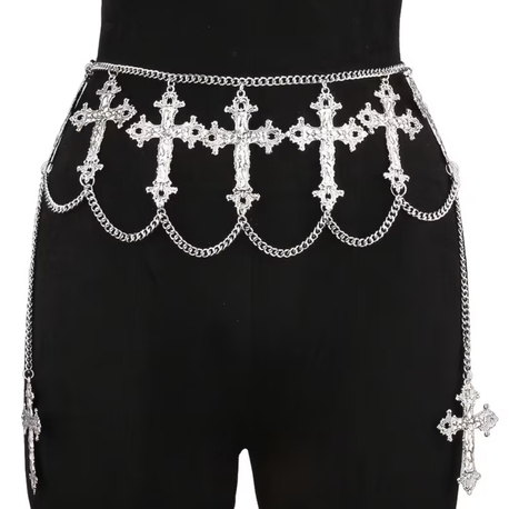 Gothic Grunge Haç Detaylı Zincirli Kemer