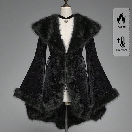 Gothic Goth Fringed Velvet Pelerin - Siyah