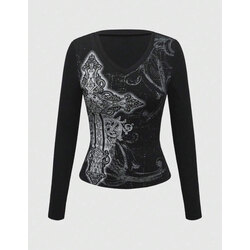 Gothic Grunge Uzun Kollu Siyah Bluz