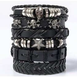 Punk Gothic Kurukafa Detaylı 6 Parça Bileklik Seti