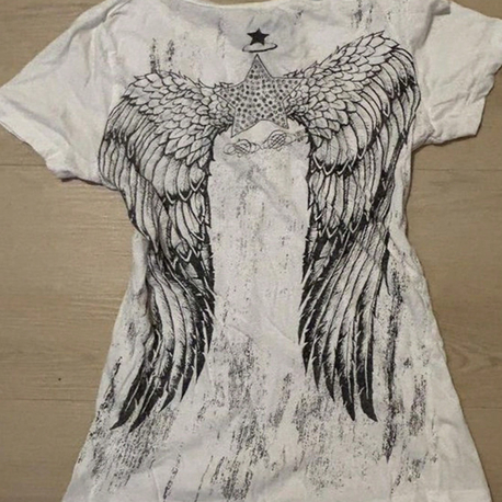 Goth Angel’s Wing Printed Beyaz Tişört 