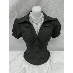 Gothic Vampire Büzgülü Bodycon Gömlek - Siyah