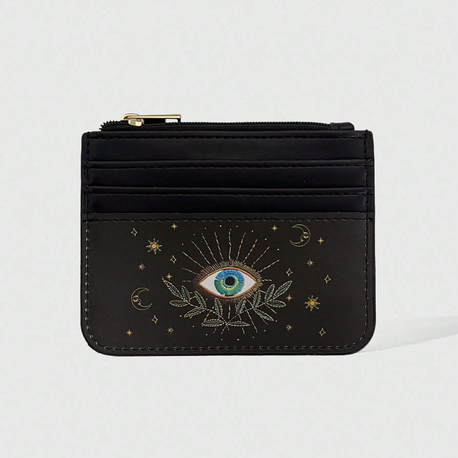 Goth Göz & Yıldız Baskılı Fermuarlı Siyah Kartlık