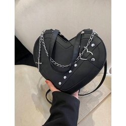 Punk Gothic Haç Detaylı Zincirli Kalp Çanta