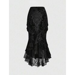 Gothic Tribal Dantelli Detaylı Uzun Fırfırlı Etek