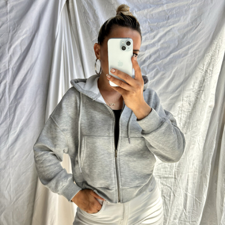 İki iplik şardonsuz fermuarlı sweatshirt
