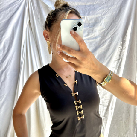 Kopçalı siyah bodysuit 
