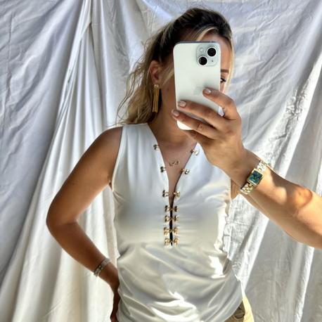 Kopçalı beyaz bodysuit 