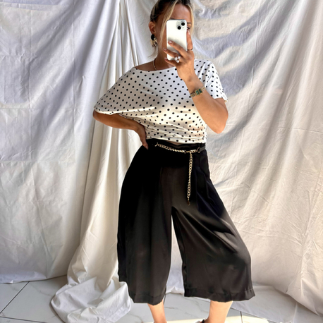 Kemerli capri tensel pantolon