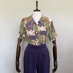 Vintage 1990s Alfred Dunner yaprak desenli gömlek