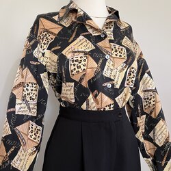 Vintage 1990s City Silk kalem ve zarf desenli ipek gömlek
