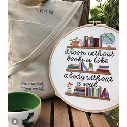 Books Cross Stitch Hoop Art 