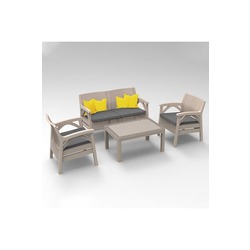 4 Kişilik Raddan Desenli Plastik Ergonomik Oturma Grubu Camlı Sehpa