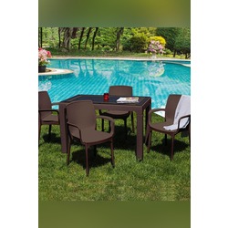 Violet Rattan 70x120 Cm Camlı Bahçe Balkon Teras Masa Takımı 4 Adet Sandalye 70x120CamlıSet