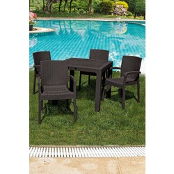 Violet Rattan 90x90 Cm Camsız Bahçe Balkon Teras Masa Takımı 4 Adet Sandalye