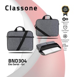 Classone BND304 El Çantası 15,6 inç Uyumlu Laptop Notebook El Çantası-Gri