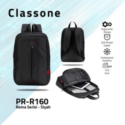 Classone PR-R160 Roma Serisi 15,6 inç Uyumlu Laptop Notebook Sırt Çantası-Siyah