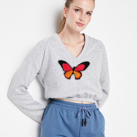 Kelebek Nakışlı Tasarım Sweatshirt