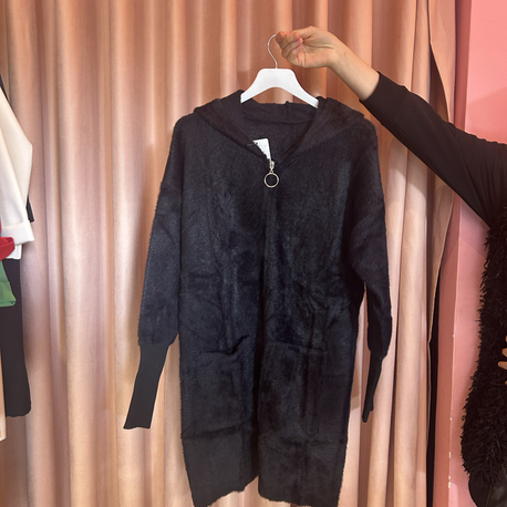 Siyah kapüşonlu angora hırka (standart beden)