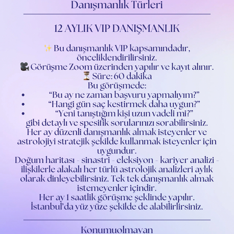 12 AYLIK DETAYLI VIP DANIŞMANLIK