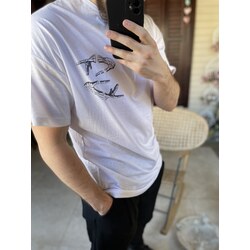 KURU EL BASKILI BEYAZ OVERSİZE T-SHİRT