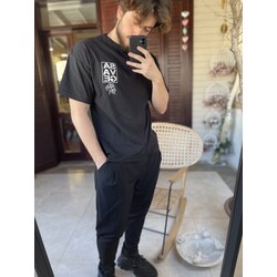 SAVAGE BASKILI SİYAH OVERSİZE T-SHİRT