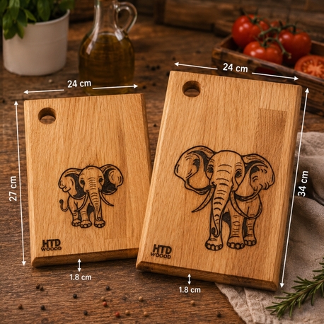 Fil Desenli İkili Sunumluk ve Kesme Tahtası 