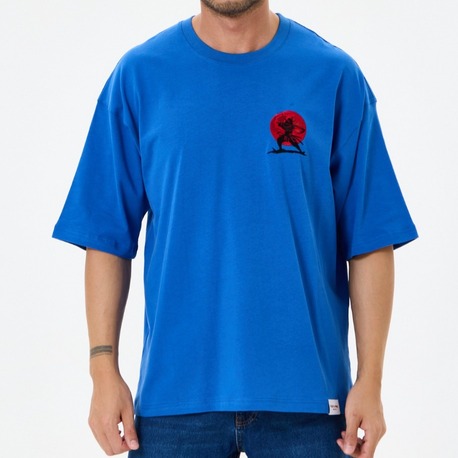 Nakış Detaylı Oversize Tişört Mavi MM (Unisex)