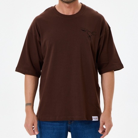 Nakış Detaylı Oversize Tişört Kahverengi RPS (Unisex)