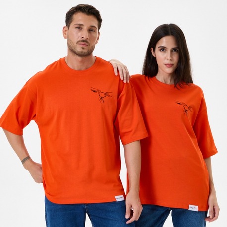 Nakış Detaylı Oversize Tişört Turuncu RPS (Unisex)