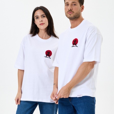 Nakış Detaylı Oversize Tişört Beyaz MM (Unisex)