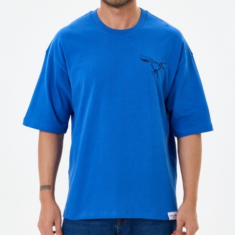Nakış Detaylı Oversize Tişört Mavi RPS (Unisex)