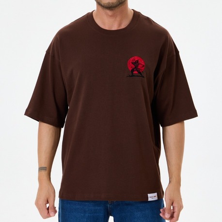 Nakış Detaylı Oversize Tişört Kahverengi MM (Unisex)