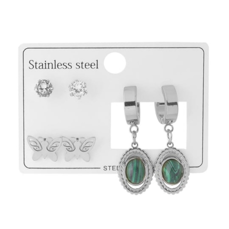 Çelik Set Küpe Silver