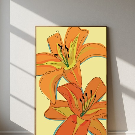 Turuncu Zambak Posteri | Modern Çiçek Duvar Sanatı, Minimalist Botanik Dekor (Dijital İndirme)