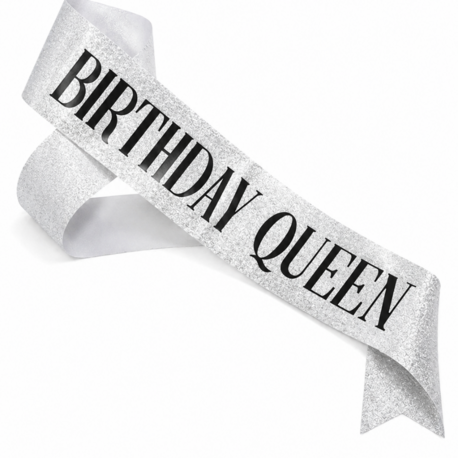 Silver BIRTHDAY QUEEN Kuşak Doğum Günü Kuşağı BIRTHDAY QUEEN Yazılı Parti Kuşağı