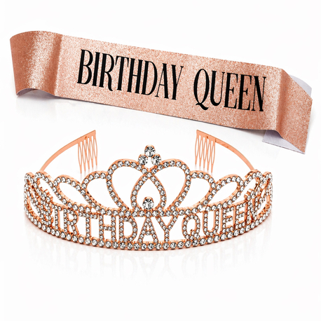 Rose Birthday Queen Premium Doğum Günü Tacı ve Kuşak Set
